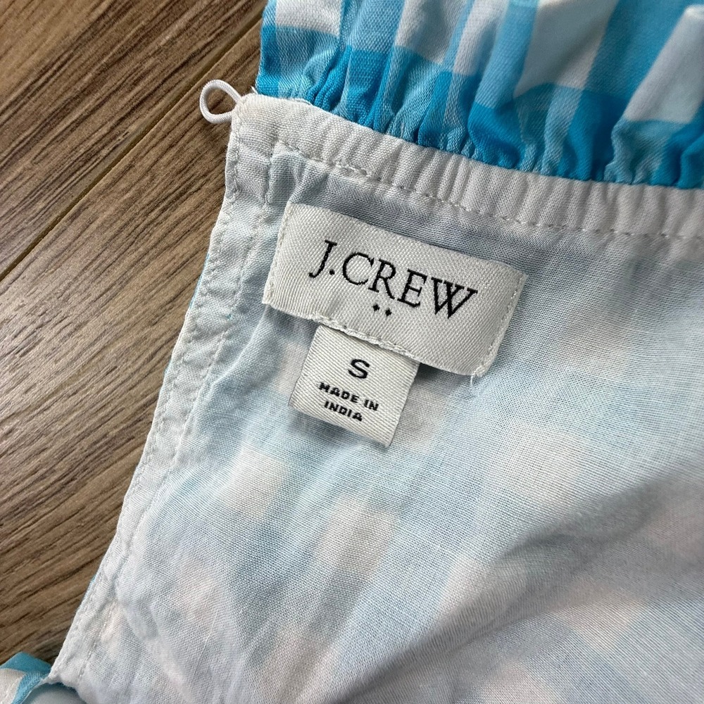 J. Crew Factory Women's Ruffle Neck Gingham Sleeveless Blouse Teal White Size S - Picture 3 of 11